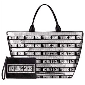 NWT Victoria secret silver and black tote